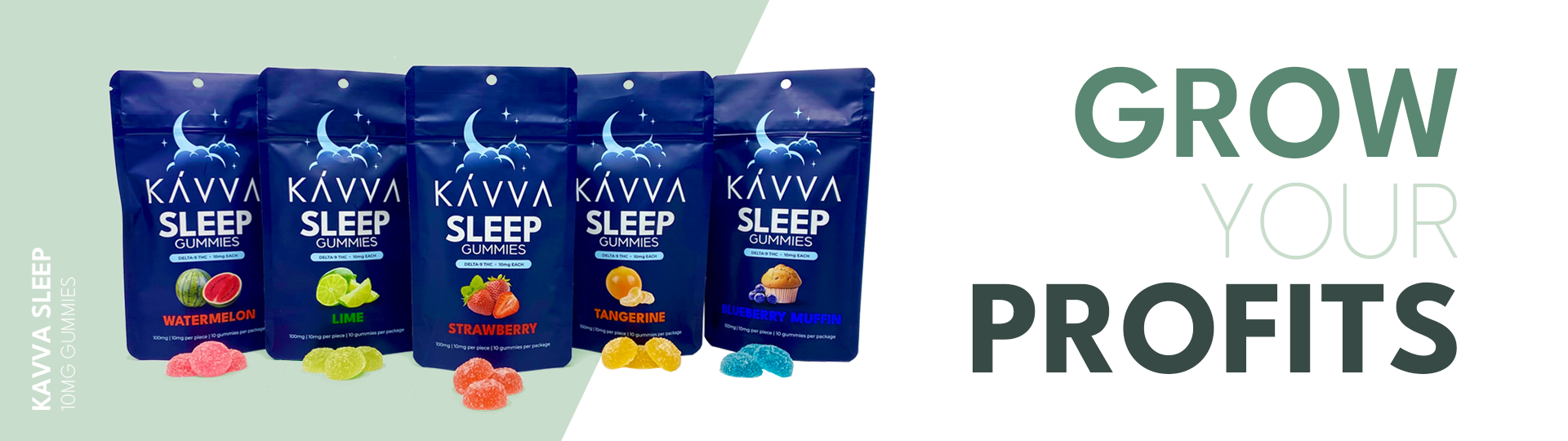 image of KAVVA Sleep gummy packages. Text reading Grow your profits